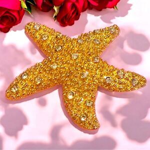 Vintage Swarovski gold crystal starfish pin 2”